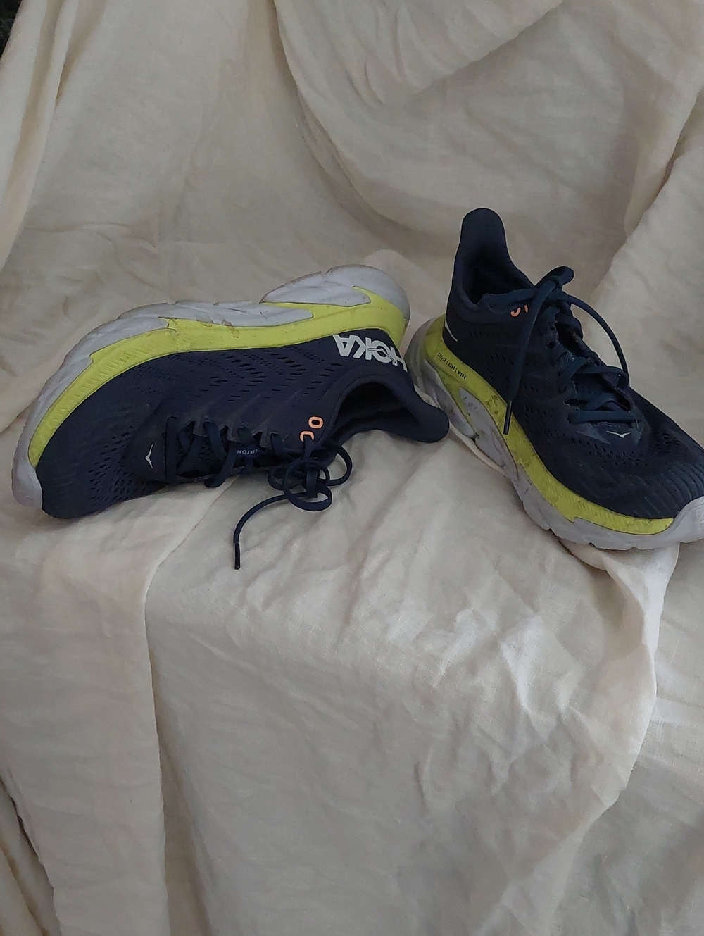 Hoka One One Navy with Neon Yellow Accent Running Shoes